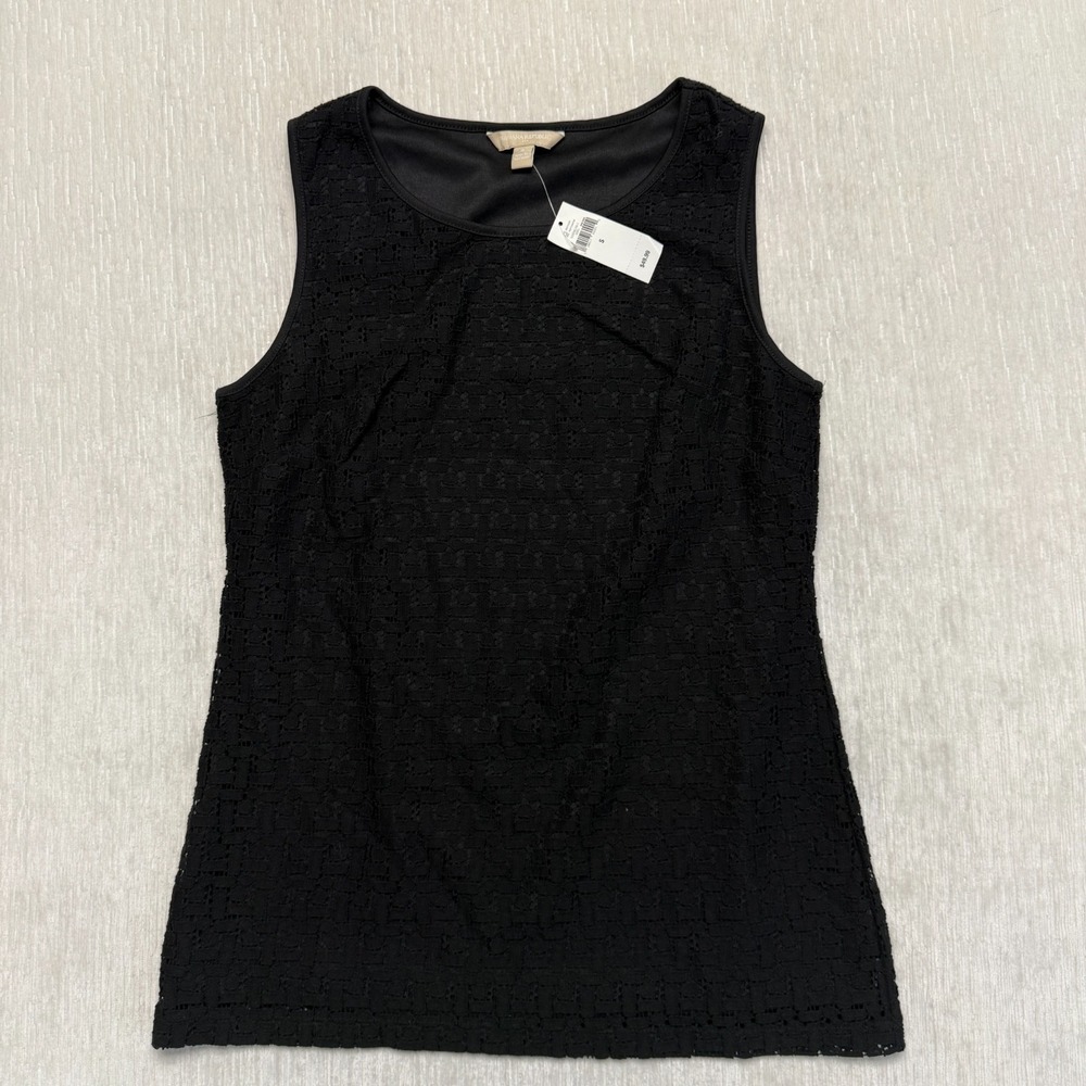 Banana Republic Lace Tank Top Womens Small Black Cotton Lined Round Neck Career